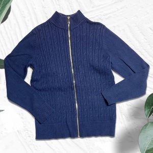 Navy Cable Knit Zip Up Weekend Sweater